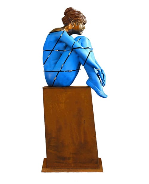 Space-Girl-Sculpture-by-Stephen-Glassborow-Bronze-sitting-girl